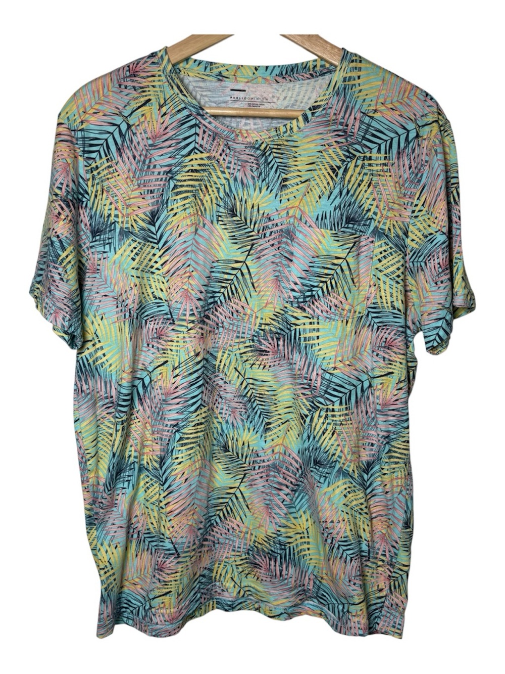 Public Opinion Tee T-Shirt Men Large Short Sleeve Tropical Resortwear Multicolor